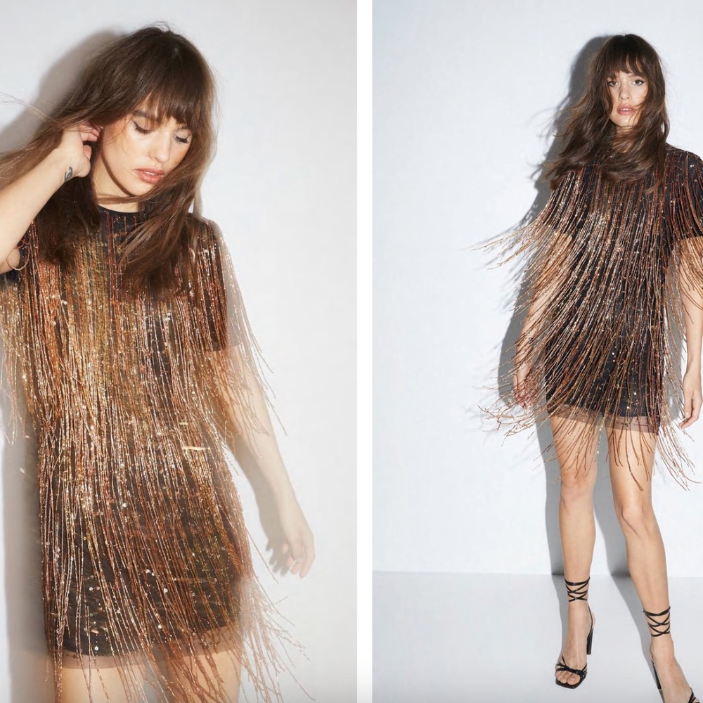Nasty Gal Tassel Beaded Mini Shift Dress